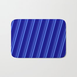 [ Thumbnail: Royal Blue & Dark Blue Colored Striped Pattern Bath Mat ]