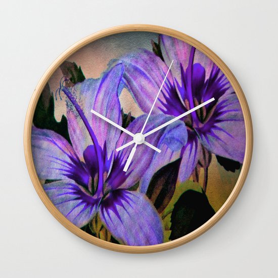 Vintage Painted Lavender Lily Wall Clock