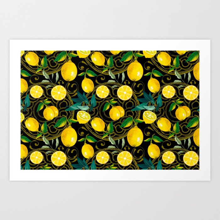 Summer, citrus ,Sicilian style ,lemon fruit pattern  Art Print