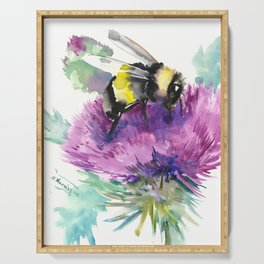 Bumblebee and Thistle Flower, honey bee floral Serving Tray