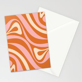 New Groove Retro Swirl Abstract Pattern Pink Orange Cream. Stationery Card