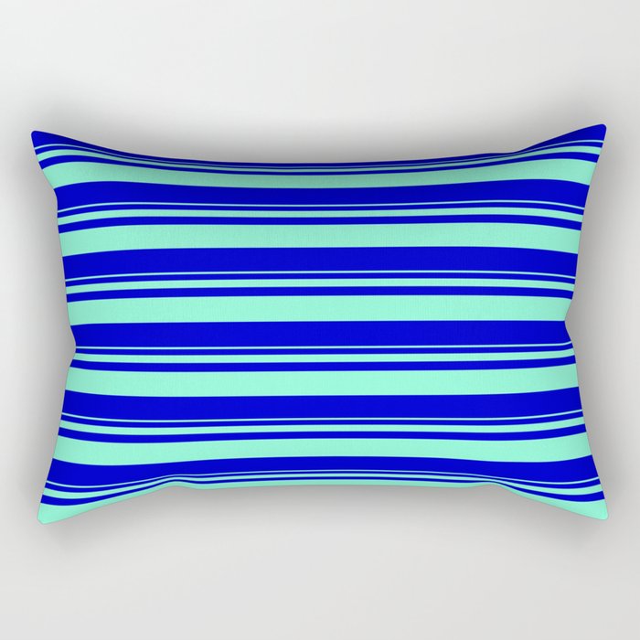 Aquamarine and Blue Colored Striped Pattern Rectangular Pillow