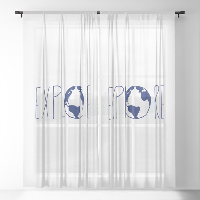 Explore the Globe x Ocean Blue Sheer Curtain