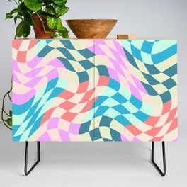 Groovy Abstract Grid Colorful Pattern Retro 70s Credenza
