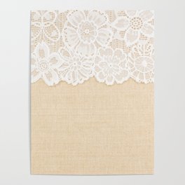 White Ornamental Lace over fabric design for border or background Poster