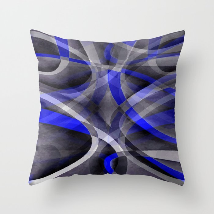 Eighties Bright Royal Blue On Grey Abstract Curve Pattern Throw Pillow