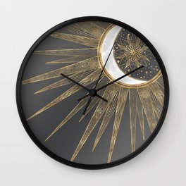 Elegant Gold Doodles Sun Moon Mandala Design Wall Clock