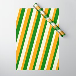 [ Thumbnail: Beige, Orange & Green Colored Lined/Striped Pattern Wrapping Paper ]