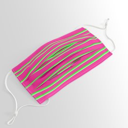 [ Thumbnail: Deep Pink, Lime & Green Colored Pattern of Stripes Face Mask ]