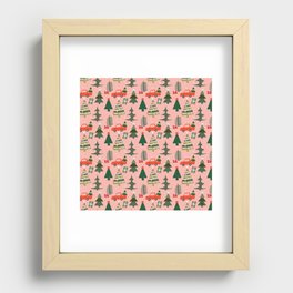 Christmas Tree, Vintage Red Truck, Mid Century Modern, Festive Ornaments Recessed Framed Print