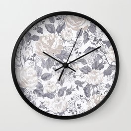 Gray Flowers Wall Clock