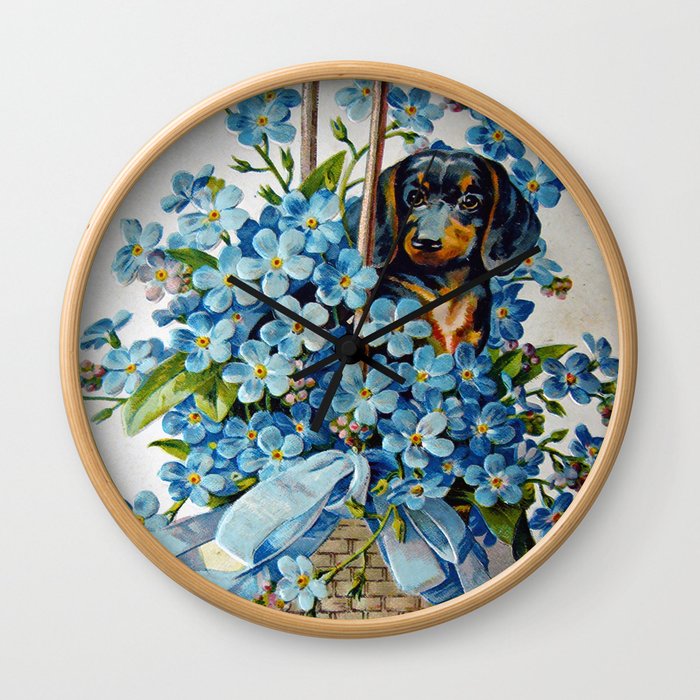 Dachshund and Forget-Me-Nots Wall Clock