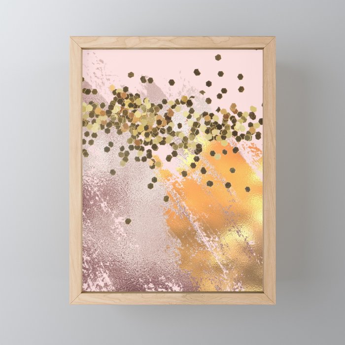 Smooth Rose Gold Glitter On Pink Background Framed Mini Art Print