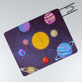 Solar System Planets Purple Picnic Blanket