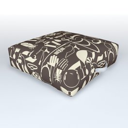 White Fashion 1920s Vintage Pattern on Dark Brown Outdoor Floor Cushion