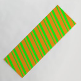 [ Thumbnail: Lime and Dark Orange Colored Stripes/Lines Pattern Yoga Mat ]