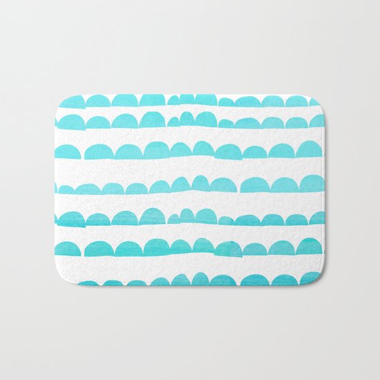 Handdrawn fun stripes pattern in turquoise on white background #Society6 Bath Mat