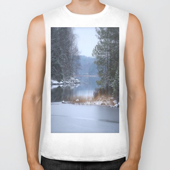 Blue Moment By The Lake Biker Tank
