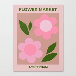Flower Market Amsterdam Retro Flowers Aesthetic Floral Art Modern Decor Pink Canvas Print