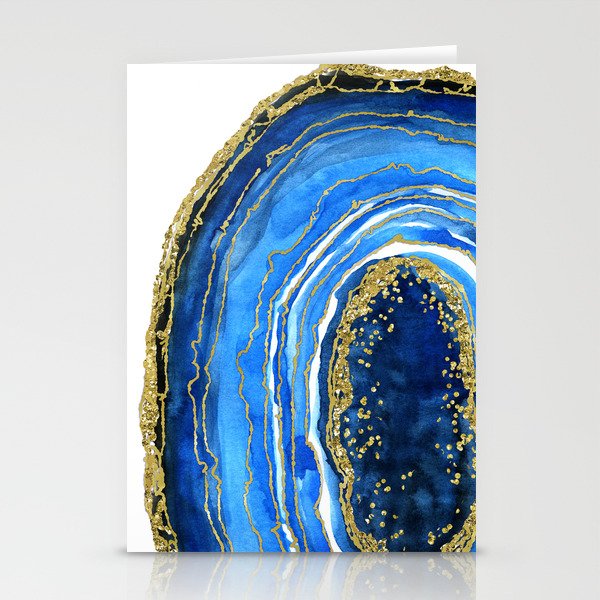 Cobalt blue and gold geode in watercolor (2) Stationery Cards