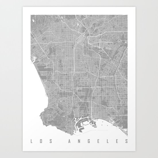 Los Angeles map grey Art Print
