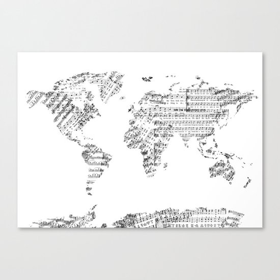 world map music vintage white Canvas Print