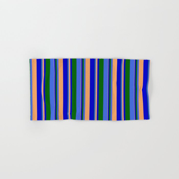 Brown, Blue, Dark Green, and Royal Blue Colored Lines Pattern Hand & Bath Towel