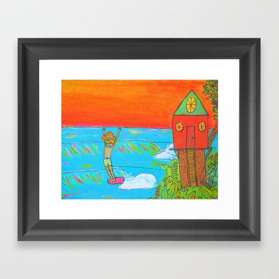 hang 10 surf dude tree house living Framed Art Print