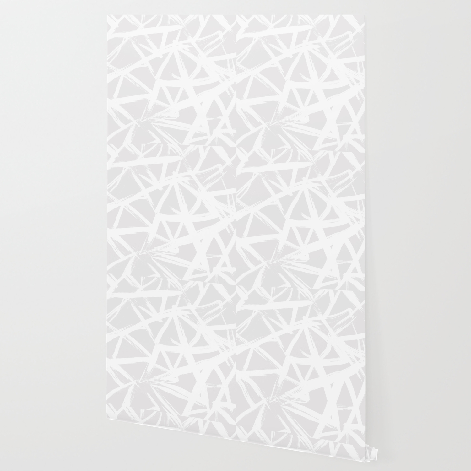 Modern White Abstract Geometric Brushstrokes Light Grey Wallpaper