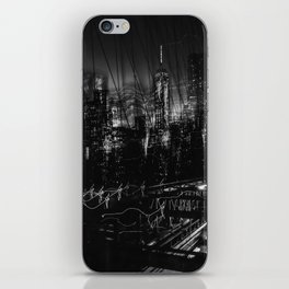 Brooklyn Bridge and Manhattan skyline at night in New York City black and white iPhone Skin