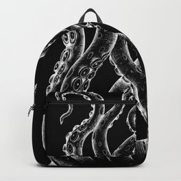Funky White Tentacles Octopus Ink on Black Backpack