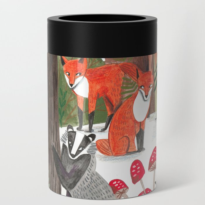 Enchanted forest & woodland animals in the snow Can Cooler