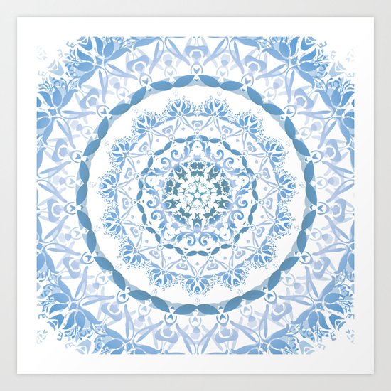 Blue Floral Damask Mandala Art Print