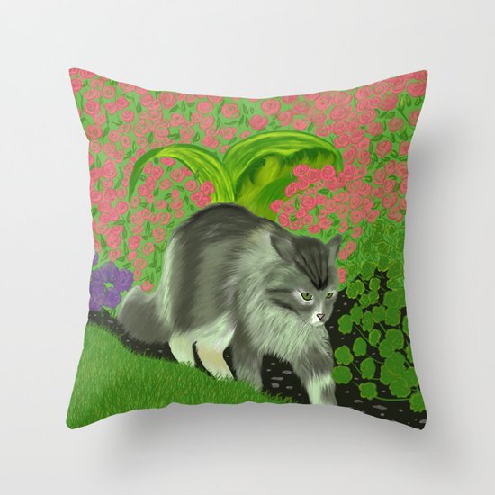 Cat In The Garden Throw Pillow