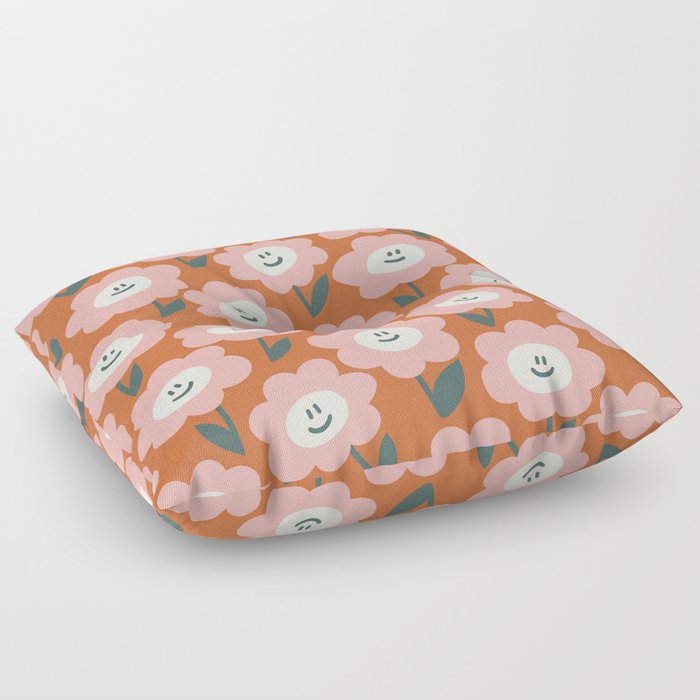 Happy Daisy Flower Copper Blush Floor Pillow