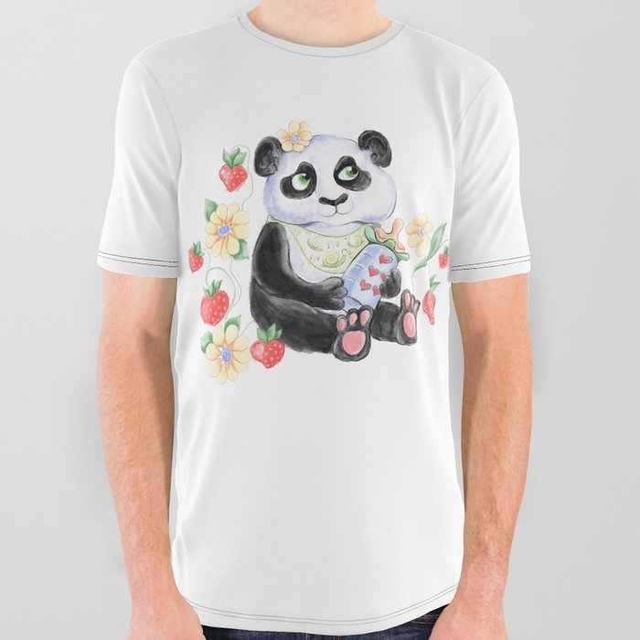 Baby Panda with strawberryes, Girl Baby shower  All Over Graphic Tee