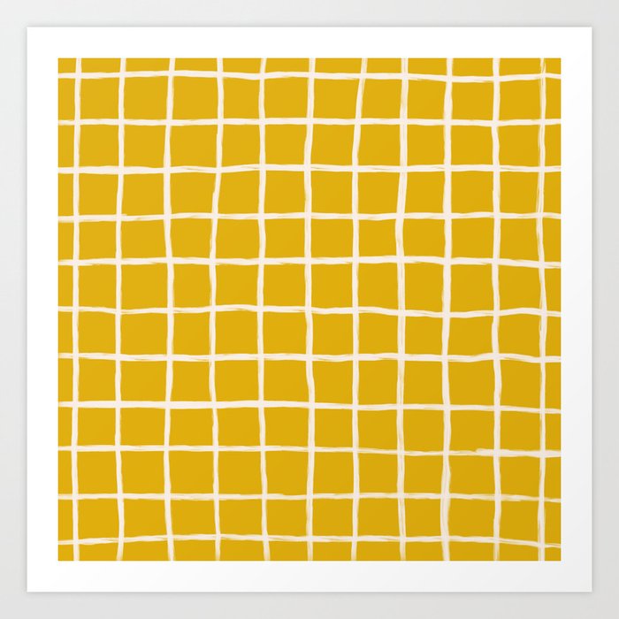 Yellow Checkered Grid Art Print