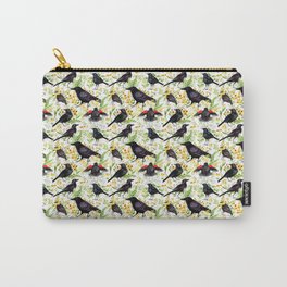 Blackbirds, Crows, and Flowers on White Carry-All Pouch