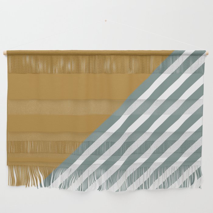 Geometric Art Color Block and Stripes Yellow, Teal Green and White Wall Hanging