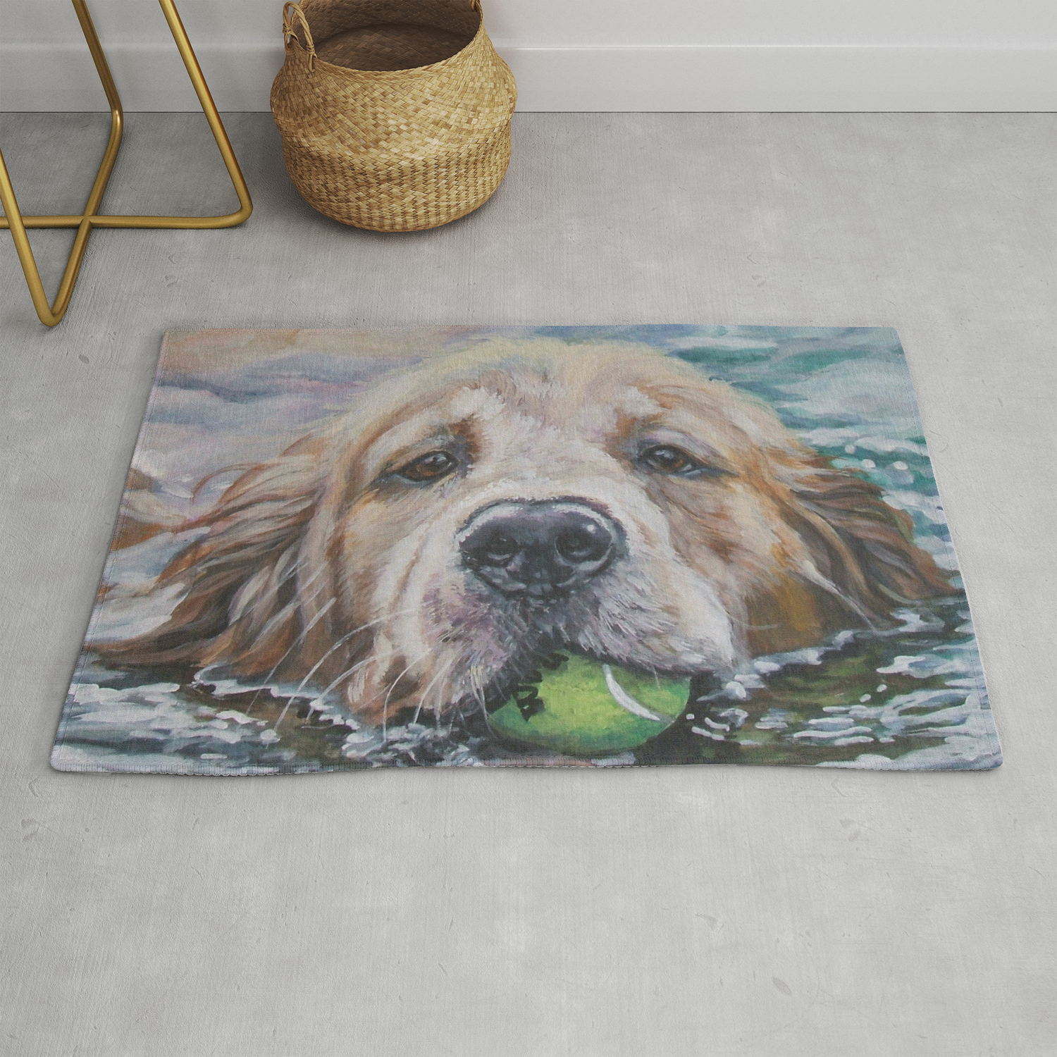 Golden Retriever Dog Portrait Painting By L A Shepard Fine Art Rug