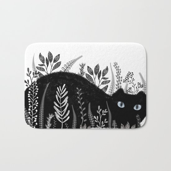 Garden Cat Black And White Bath Mat
