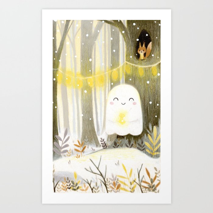 Little ghost and lantern Art Print