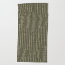 boho hexagon stripes - olive green Beach Towel