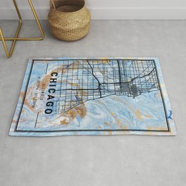 Chicago - Illinois Jessamine Marble Map Rug | Black And White, Watercolor, Pattern, Oil, Pop Art, Illustration, Drafting, Graphite, Ink, Graphicdesign 