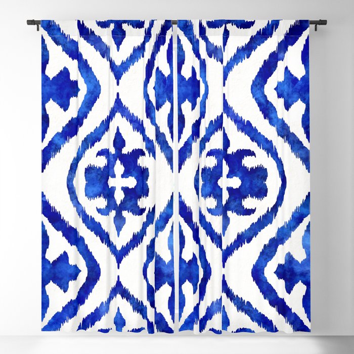 Blue Ethnic Ikat Pattern Blackout Curtain