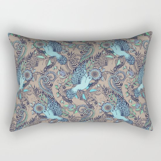 Flight of Fancy - aqua, mint, taupe Rectangular Pillow