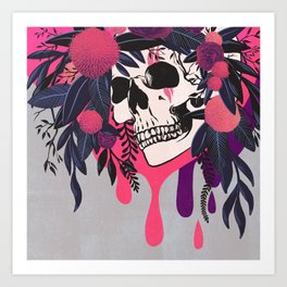 Floral Halloween Skull - Grey Art Print