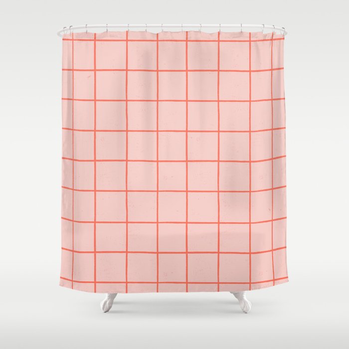 Grid Pattern Peach Shower Curtain