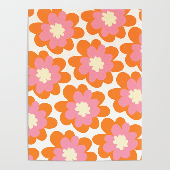 Pink and Orange Flower Pattern Poster