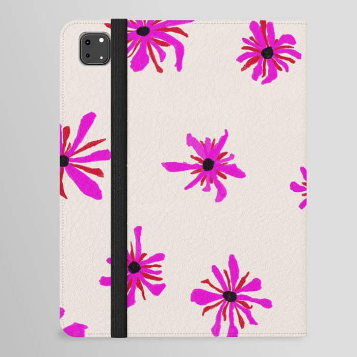 Hot Pink Flowers in Abstract Maximalist Minimalism Aesthetic iPad Folio Case